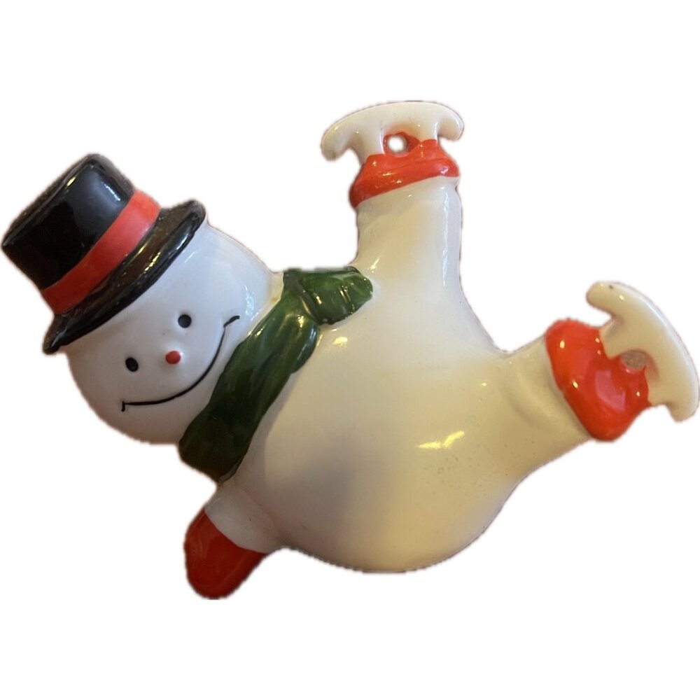 Vintage 70s Fine Bone China Snowman Falling Ice Skater Figurine